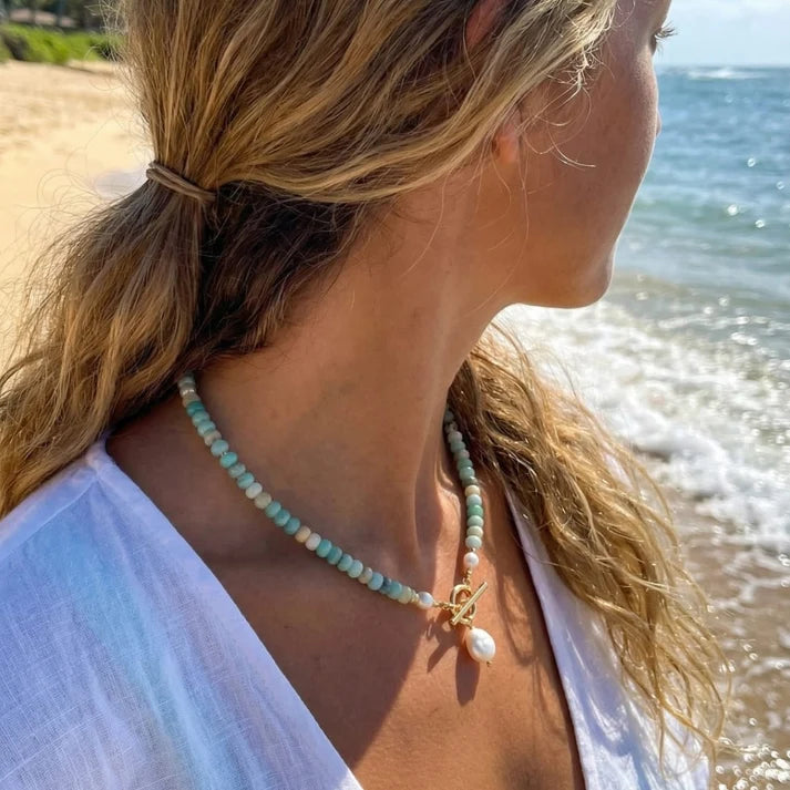 Turquoise Bead Pearl Necklace